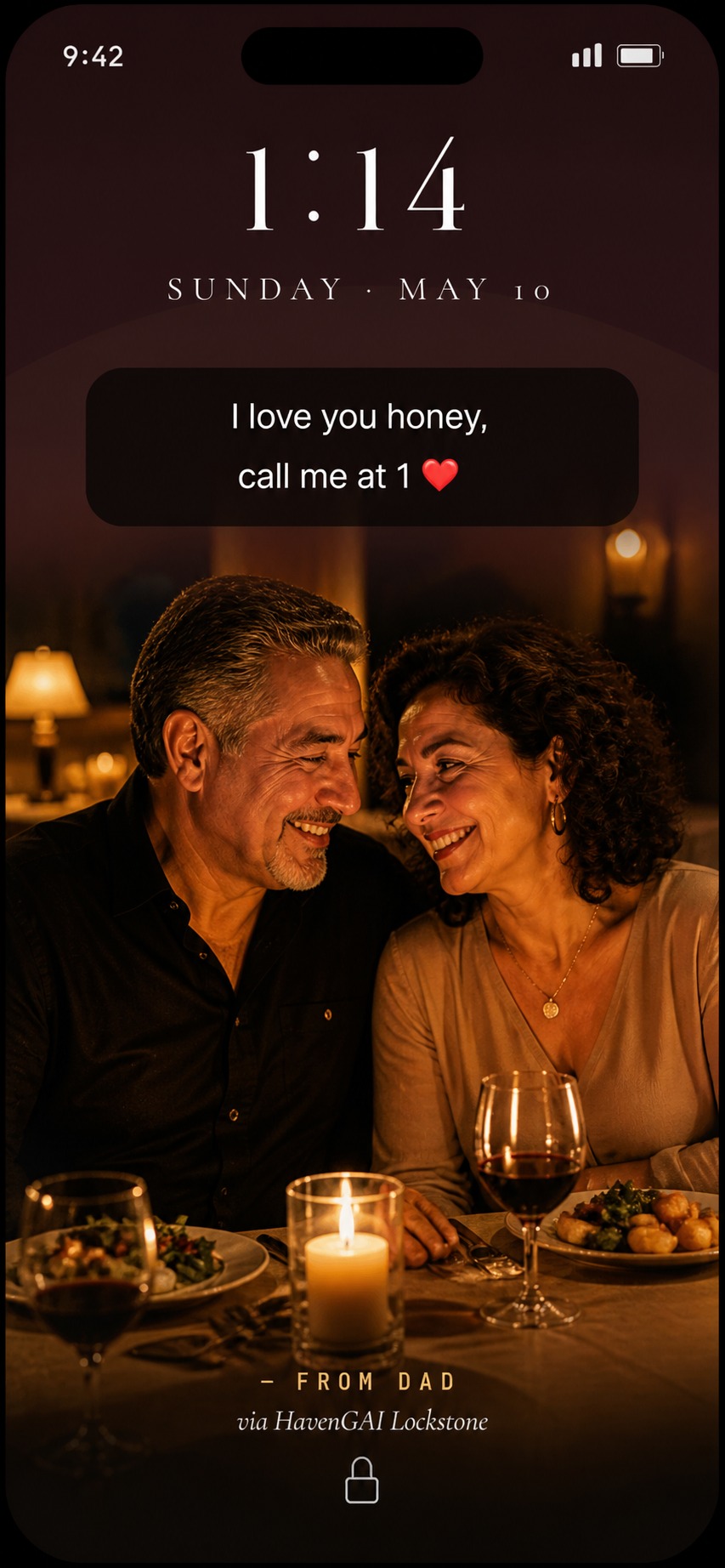 Lockscreen — anniversary dinner photo from husband