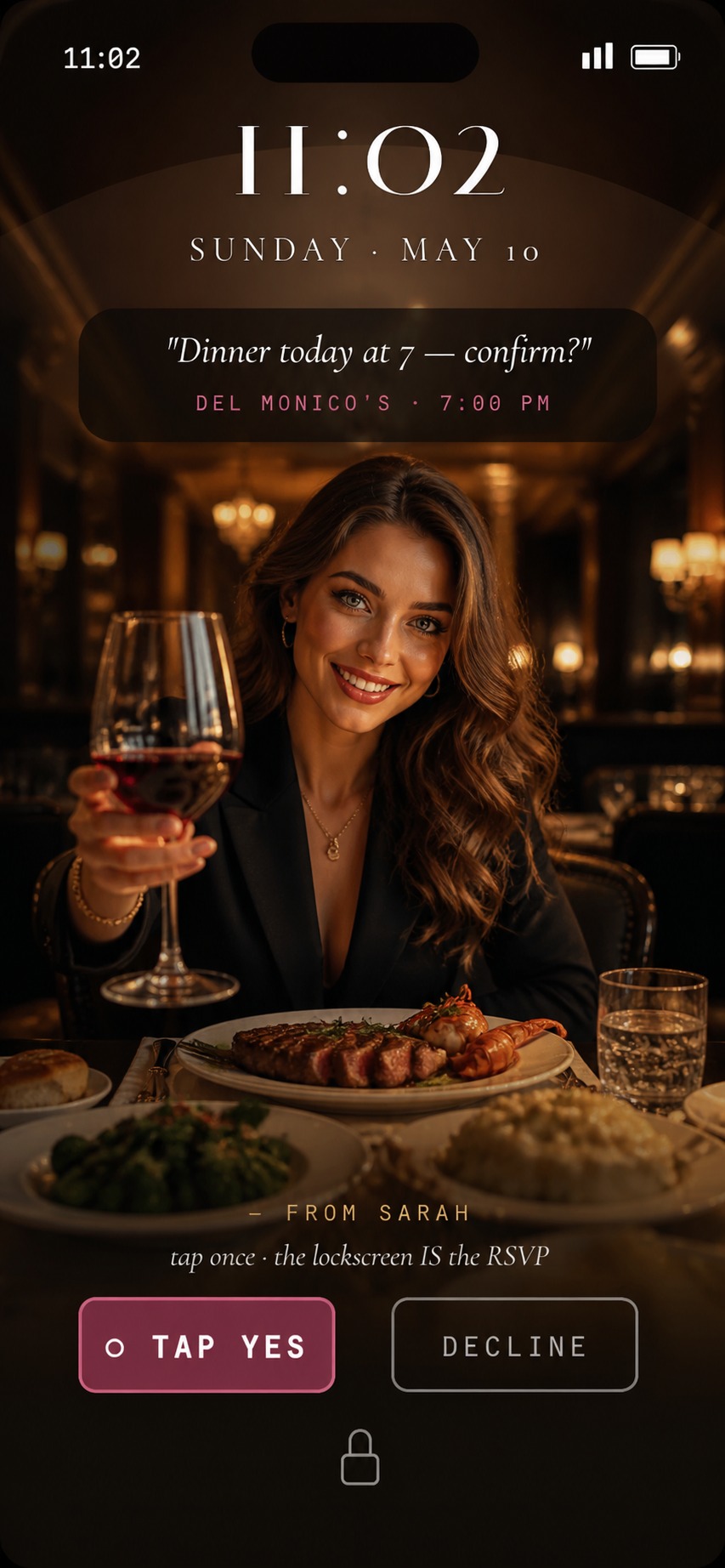 Lockscreen — daughter sending dinner invite to mom