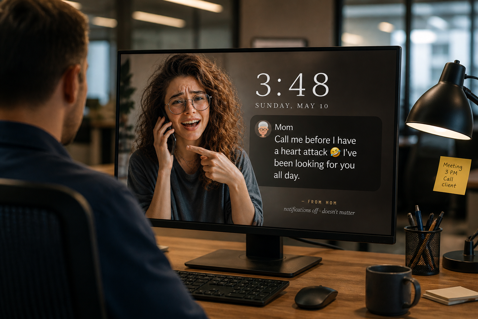 Work monitor screensaver — message from mom